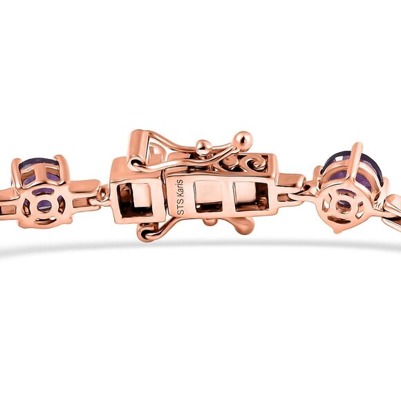 Bracelet Amethyst 9.50 ctw Tennis Bracelet in 18K Rose Gold Plated 7.25 inches - Picture 3 of 4